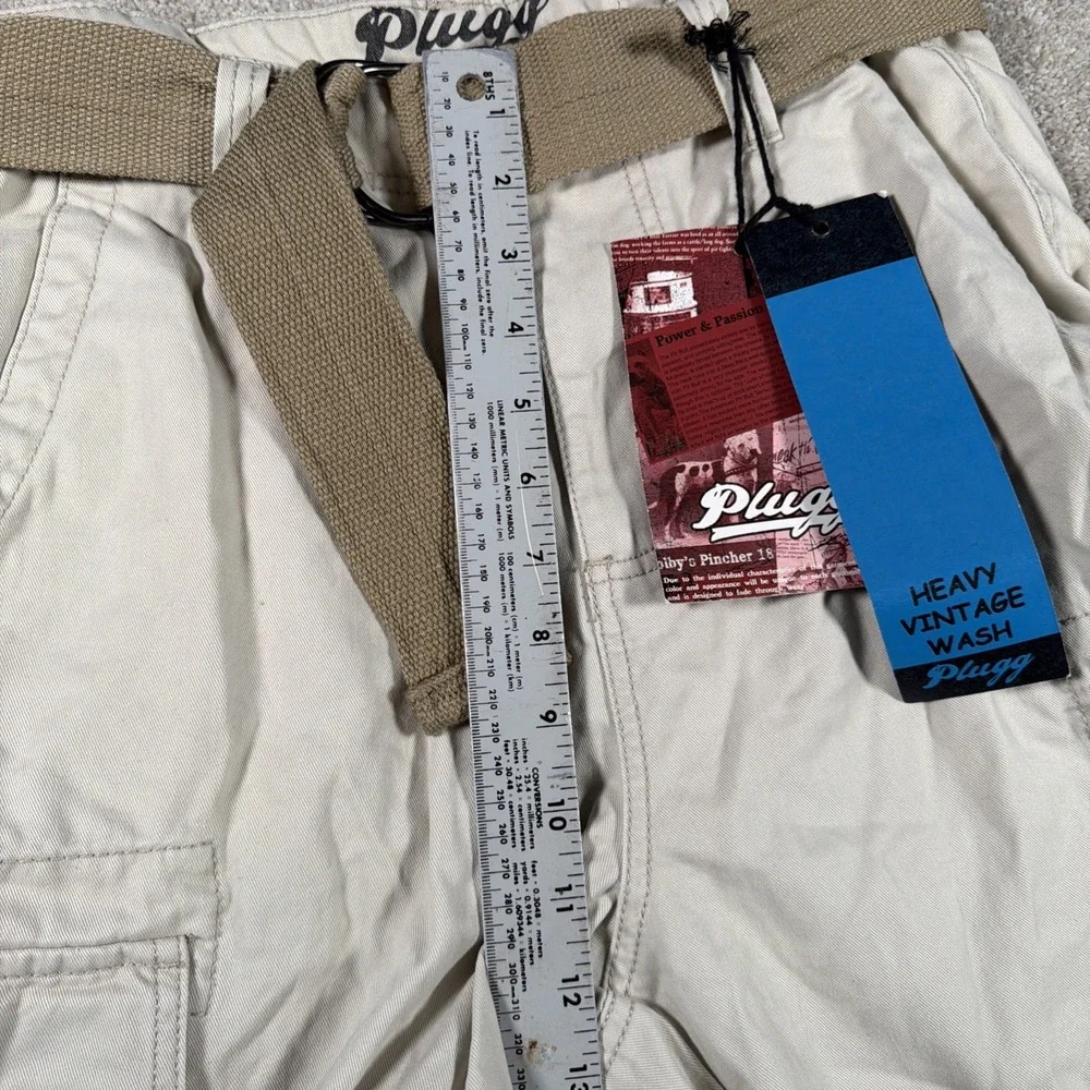Plugg Mens Belted Cargo Shorts 30 10.5 Inseam Heavy Vintage Driftwood Cotton NEW - Picture 9 of 10